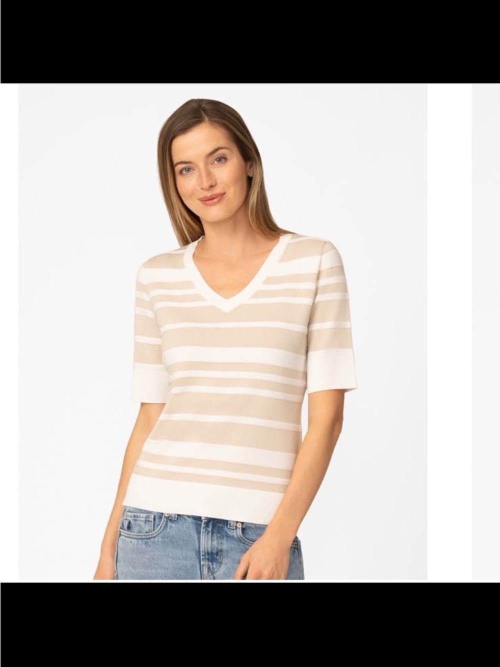 NWT Melissa Paige women’s petite textured stripe V neck top gold &white size PXL